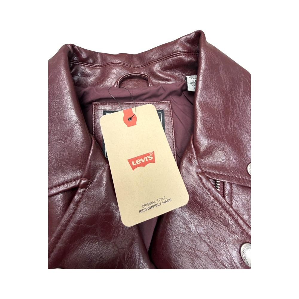 Levi's Jacket Womens XL Burgundy Faux Leather Moto Asymmetrical Zip Biker New - Picture 10 of 12